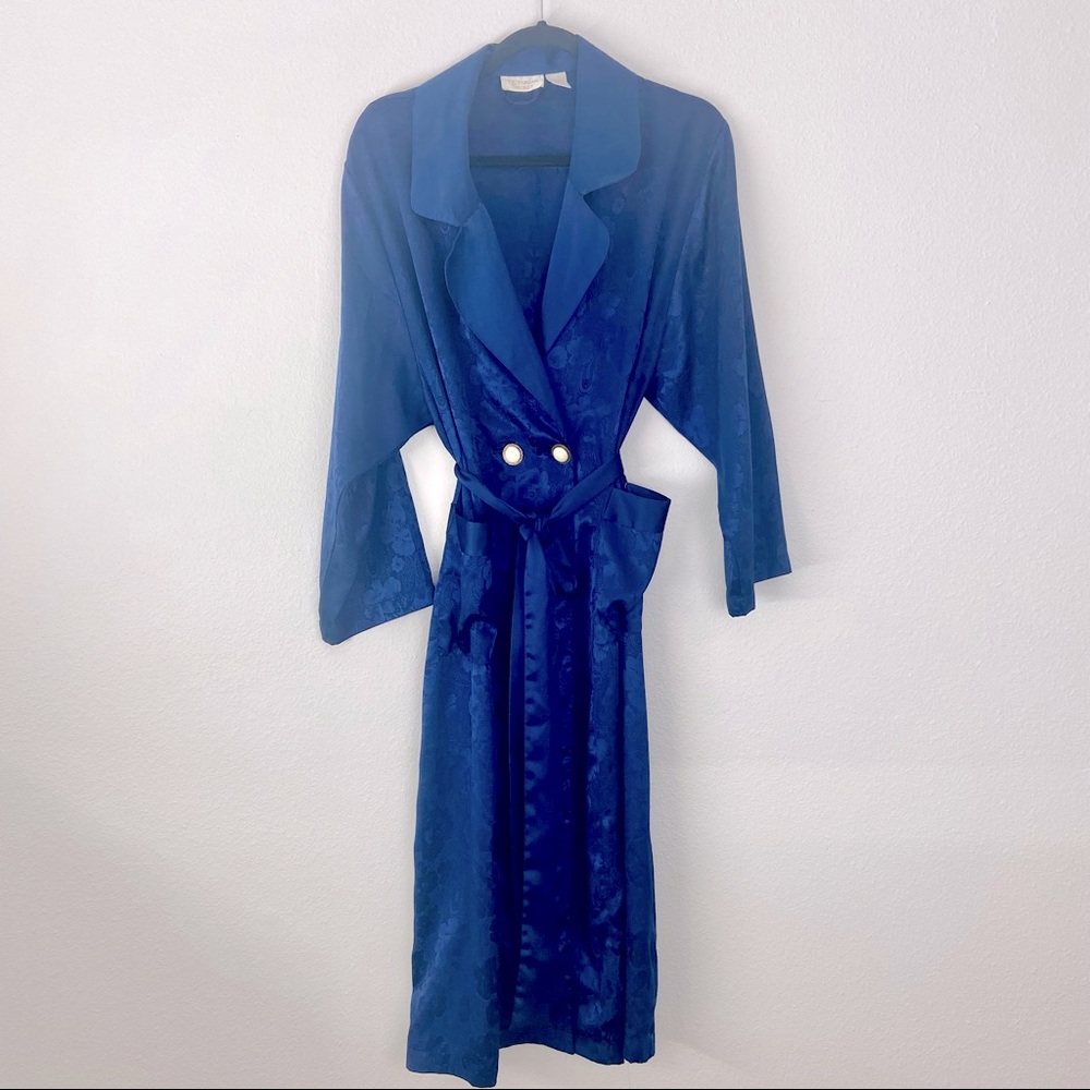 Vintage Royal Blue Victoria Secret Gold Label Long Robe. Size S